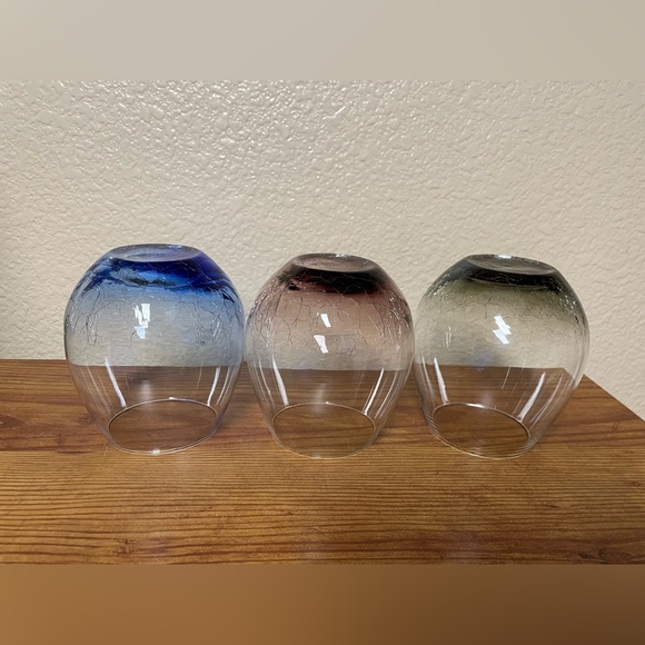 3 Pier 1 Blue Plum & Avocado colors of Crackle Glass Stemless Wine Glasses 16oz. - Picture 6 of 9